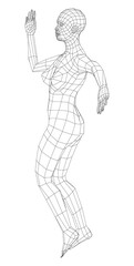 Wireframe ballerina in dance pose. Vector