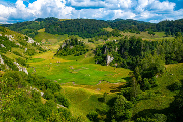 view from the height of the valley of the hill in the soft light of the morning