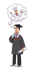 Vector illustration of graduate chooses profession