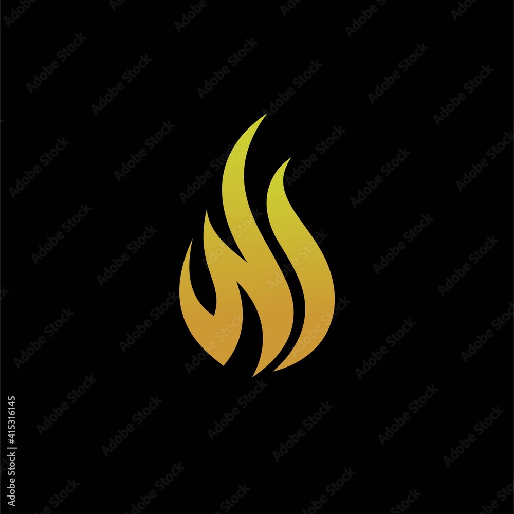 Poster golden fire logo, letter W and letter I logo