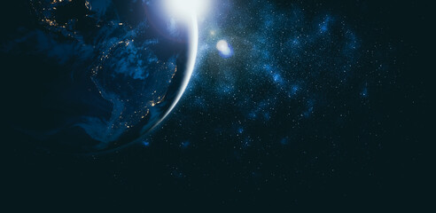 Planet earth globe view from space showing realistic earth surface and world map as in outer space...