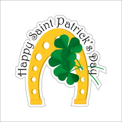 Horseshoe and shamrock clover. Vector illustration for design.