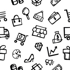 Seamless pattern of shopping icon isolated on white background