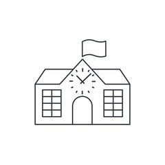 Building with watch. Vector linear icon isolated on white background.