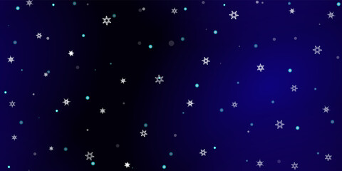 Falling Snowflakes seamless pattern. Illustration with flying snow, frost, snowfall. Winter seamless print for christmas celebration on blue night background. Holiday Vector illustration for New Year