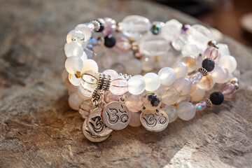 mineral stone beads bracelet on natural background