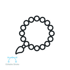 Islamic rosary bead icon. Islam Prayer beads for muslim pray. Tasbih, zikir, dua, fasting ramadan. religious accessory tassel. Editable stroke Vector illustration Design on white background EPS 10