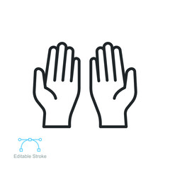 Prayer dua in ramadan, praying hands, muslim praying human hands islam symbols. Begging gesturing. outline style. Editable stroke. Vector illustration design on white background. EPS 10