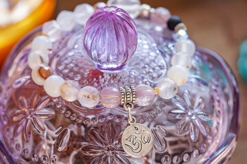 mineral stone beads bracelet on luxury background