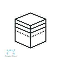 Muslim qibla icon. Kaabah, kaaba, mecca, makkah. symbol of Eid Al-fitr mubarak, hajj, Muslim or islamic the holy place. Editable stroke outline Vector illustration. design on white background EPS 10