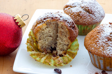 Muffins on a wooden table