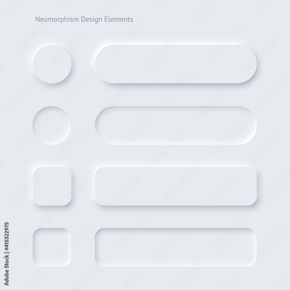 Poster Editable neumorphic buttons set. Sliders for websites, mobile menu, navigation and apps. Simple elegant Neumorphism trendy design elements UI components isolated on light background.