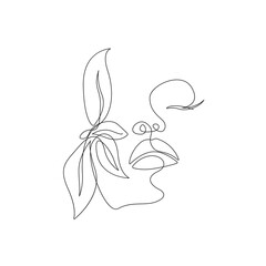 Woman Head with Flowers One Line Drawing. Continuous Line Woman and Flowers. Abstract Contemporary Design Template for Covers, t-Shirt Print, Postcard, Banner etc. Vector EPS 10.