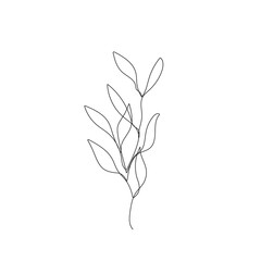 Leaves One Line Vector Drawing. Botanical Modern Single Line Art, Aesthetic Contour. Perfect for Home Decor, Wall Art Posters, or t-shirt Print, Mobile Case. Continuous Line Drawing