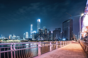 Night view of modern buildings in Guangzhou Pearl River Financial Center