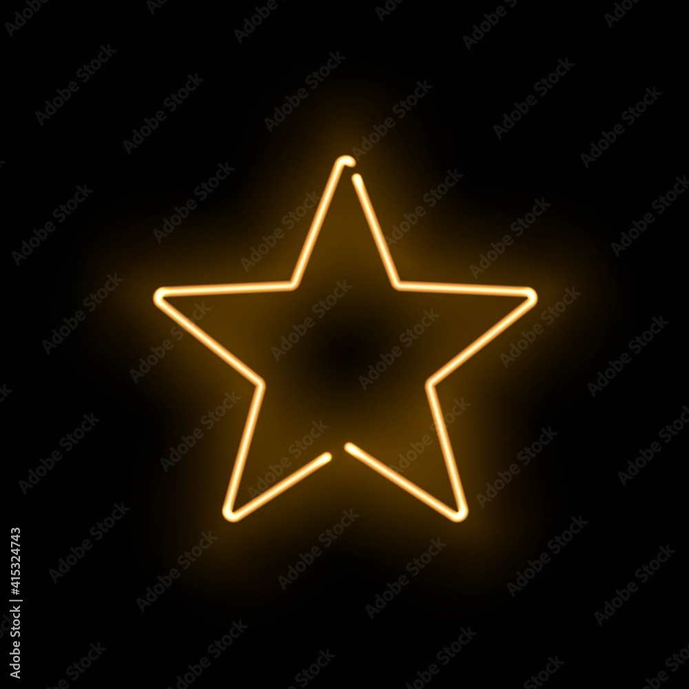 Canvas Prints abstract golden neon luminous star on black background. glowing yellow discontinuous object with sof