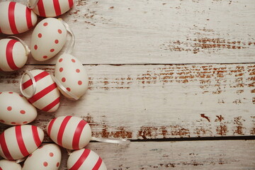 Easter Eggs with space copy on wooden background
