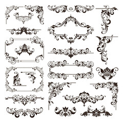 Ornamental design lace borders and corners Vector set art deco floral ornaments elements