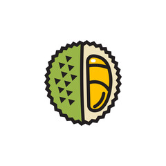 Vector exotic cut durian icon. Flat illustration of durian isolated on white background. Icon vector illustration sign symbol. - 415325787