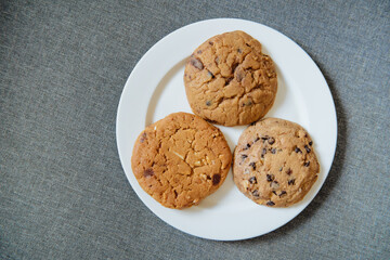 Traditional homemade Soft​ Cookies​ on table. Space for text. View top.