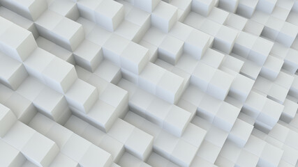 Horizontal composition of white cubes of different sizes as background and texture..