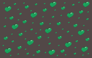 Fototapeta na wymiar A gray background with green watercolor hearts for valentine's day