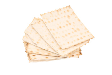 Matzo (or matzah) traditionally Jewish bread isolated on white background.
