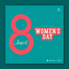 International Women's Day social media post or banner template. 8 March Decorative design. Figure eight for greeting card, flyer or brochure