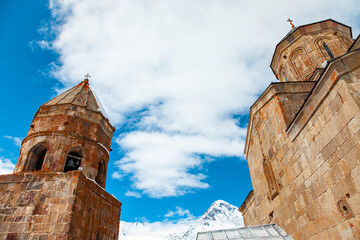 Gergeti Saint Trinity old georgian church view
