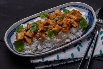Japanese Food Style Teriyaki Chicken on Steamed Rice