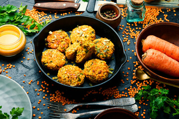 Vegetarian carrot and lentil cutlets