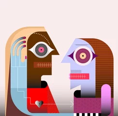 Gordijnen Afscheid paar moderne kunst vectorillustratie. Man en vrouw knuffelen en kijken naar elkaar. Verliefd stel. ©  danjazzia