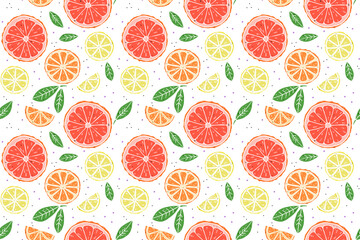 citrus mix and leaves seamless pattern on white background