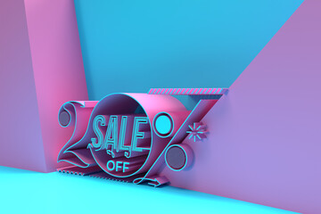 3D Render Abstract 20% Sale OFF Discount Banner 3D Illustration Design.