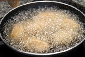 Close up fried croquettes. Homemade cooking concept.
