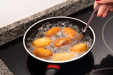 Close up fried croquettes. Homemade cooking concept.
