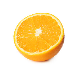 Cut juicy orange on white background