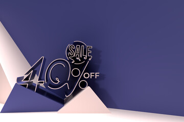 3D Render Abstract 40% Sale OFF Discount Banner 3D Illustration Design.