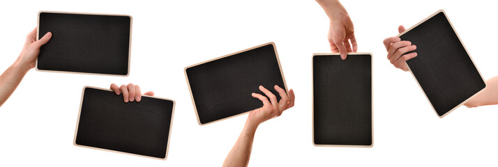 Set of five hands catching blackboard with white isolated background © Davizro Photography