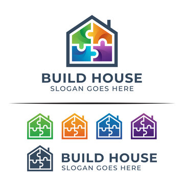 modern color logo of puzzle building house symbol or icon illustration