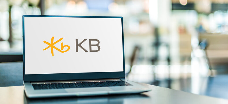 Laptop computer displaying logo of KB Kookmin Bank