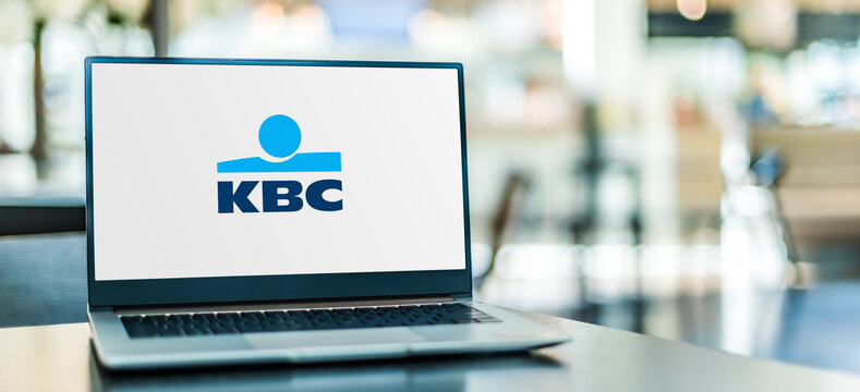 Laptop computer displaying logo KBC Group
