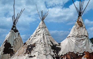 Teepees made of cows skins. Indians. Montignac Thot France. © A