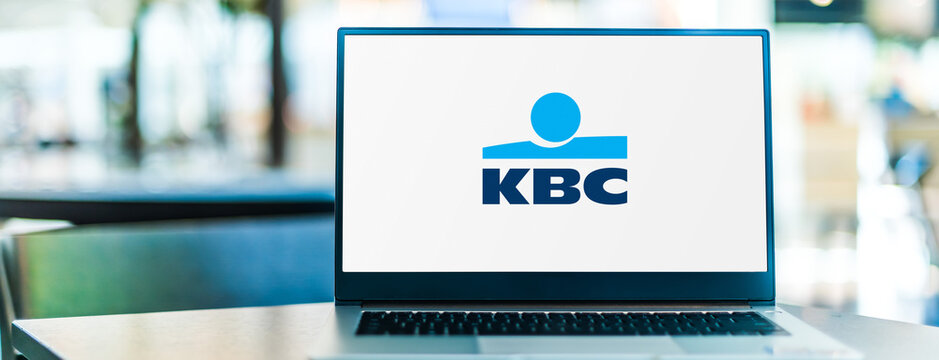 Laptop computer displaying logo KBC Group