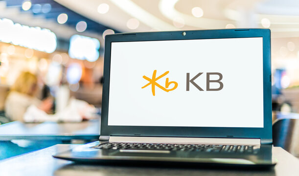 Laptop computer displaying logo of KB Kookmin Bank