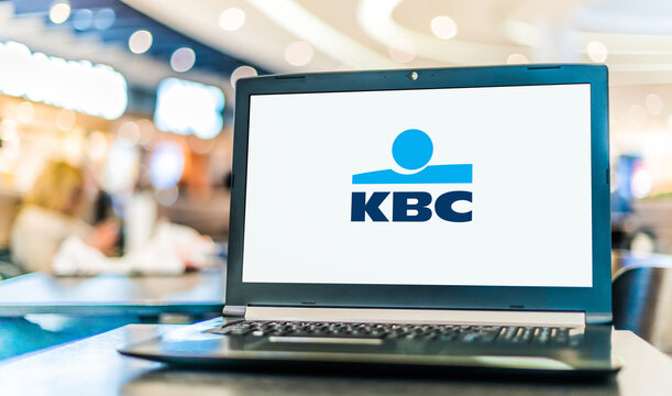 Laptop computer displaying logo of KBC Group