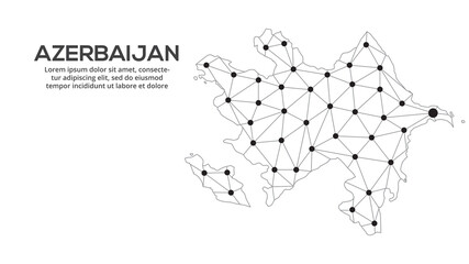 Azerbaijan communication network map. Vector image of a low poly global map with city lights. Map in the form of lines and dots