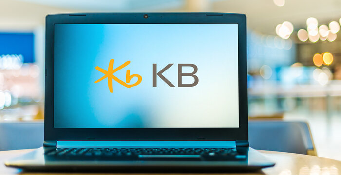 Laptop computer displaying logo of KB Kookmin Bank