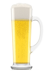 Frosty glass of fresh light beer with bubble froth isolated on white background.