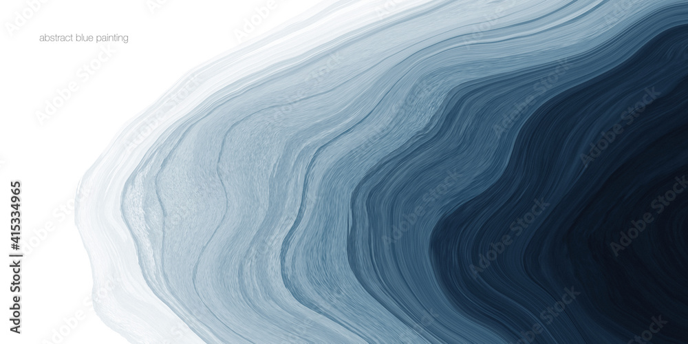 Poster Abstract watercolor paint background dark blue gradient color with fluid curve lines texture and white space for text.